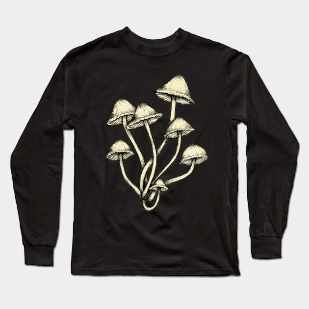 Tall Mushrooms || Mustard Yellow Long Sleeve T-Shirt by chrystakay